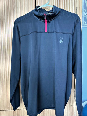 Men's Spyder Active Black 1/4 Zip Quarter Zip Long Sleeve Size Large Like New